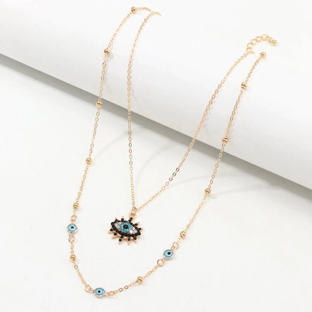 Blue Evil Eye Double Gold Necklace - Picture 5 of 6